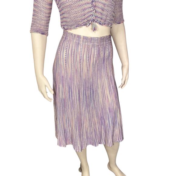 Pastel Crochet Two Piece Midi Skirt Set Y2K Lavender Handmade Matching Knitwear - Picture 3 of 16